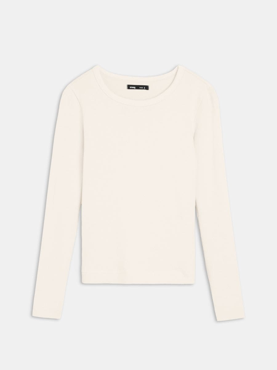 Tričko s dlouhými rukávy - krémová - SINSAY