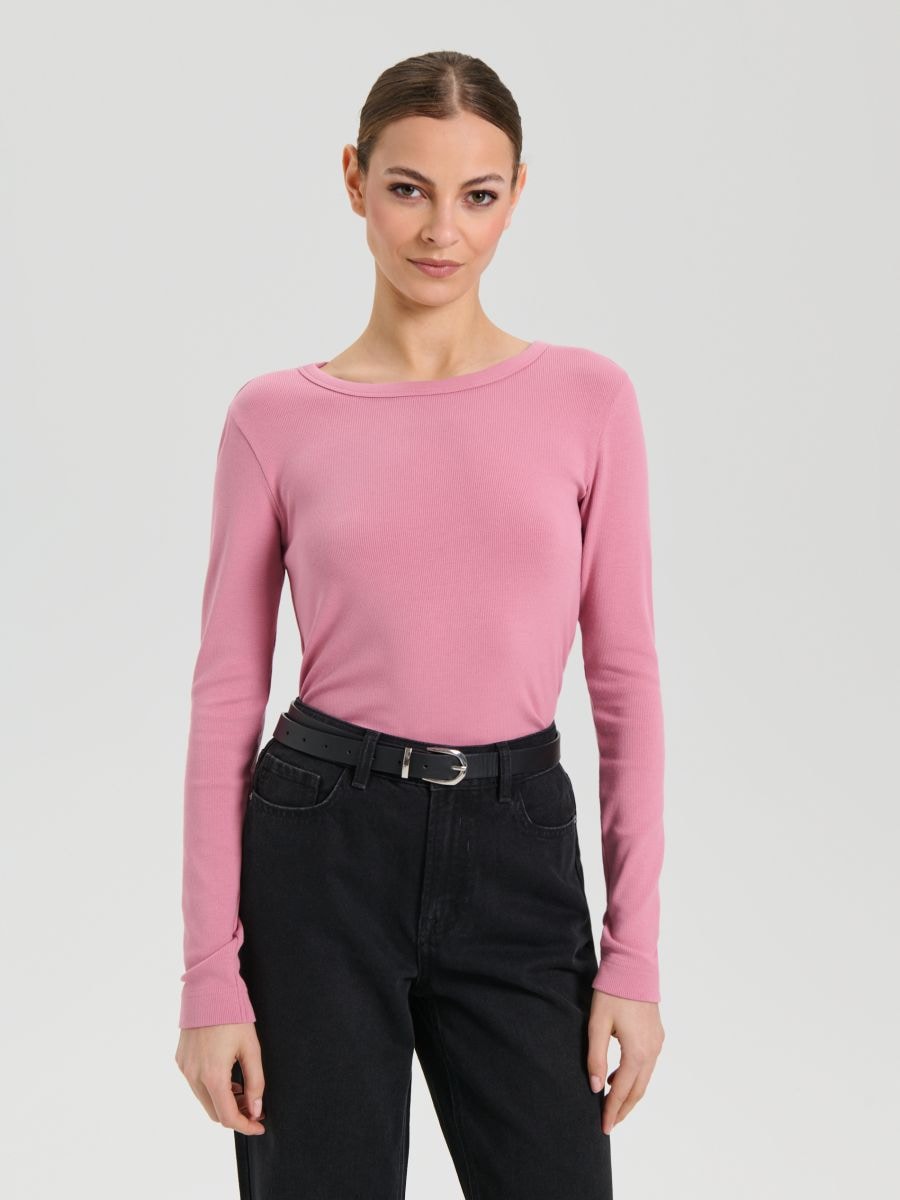 Tricou cu mânecă lungă - roz-pastel - SINSAY