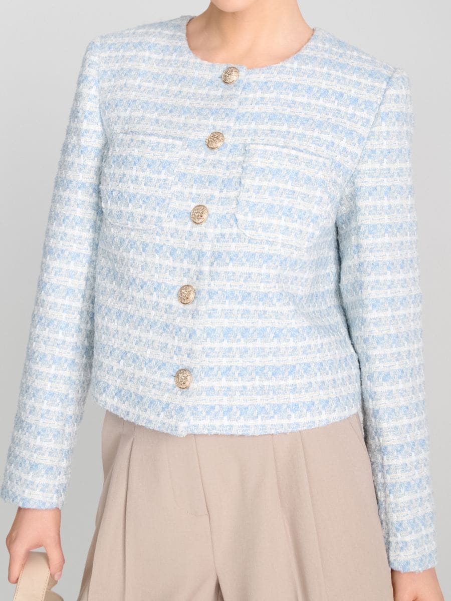 Sacou din tweed - albastru-pal - SINSAY