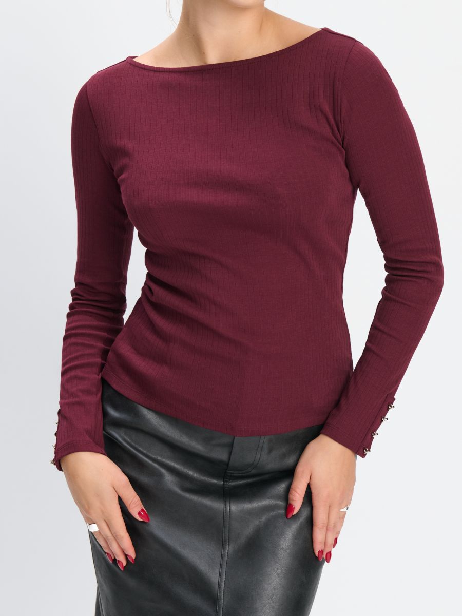 Bluzka z długimi rękawami - bordowy - SINSAY