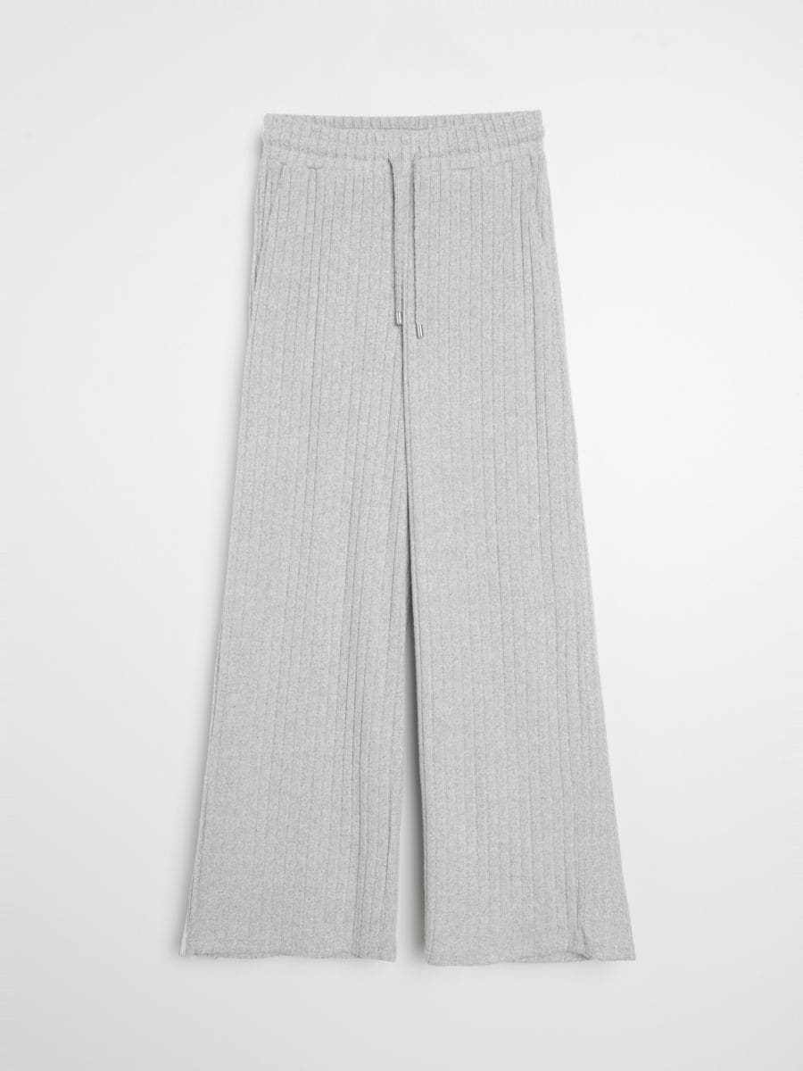 Prążkowane spodnie wide leg - szary - SINSAY