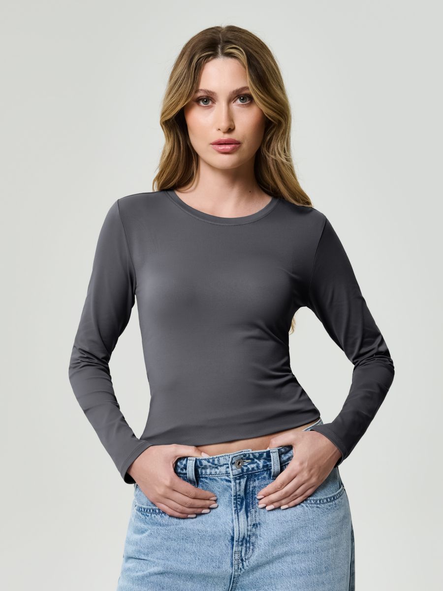 Blusa semplice a maniche lunghe - grigio scuro - SINSAY