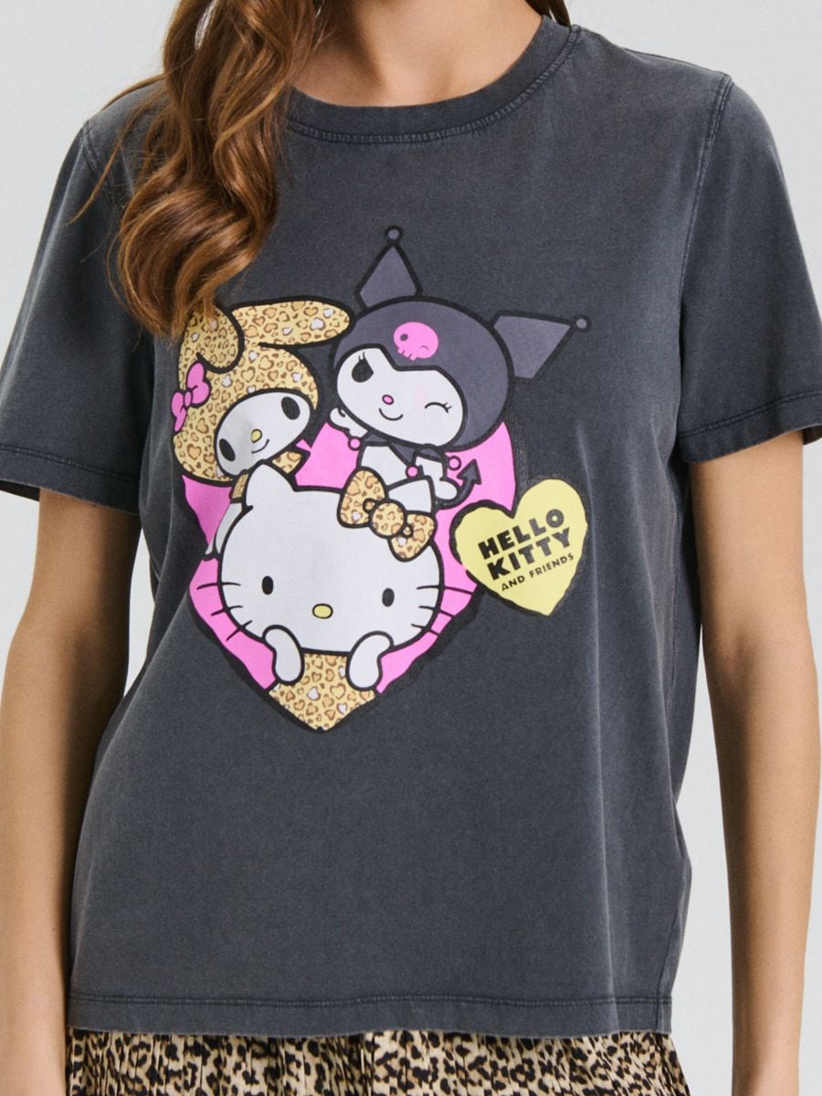 Tričko s krátkými rukávy a potiskem Hello Kitty - šedá - SINSAY