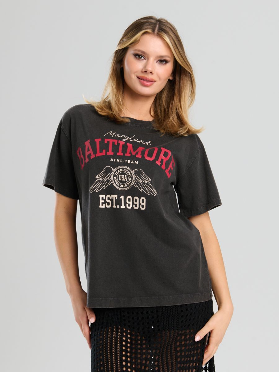 Tricou cu imprimeu - violet-metalizat - SINSAY
