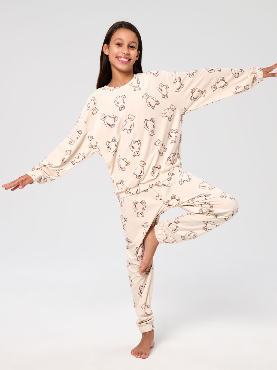 Divdaļīgs pidžamas komplekts - krēmkrāsa - SINSAY