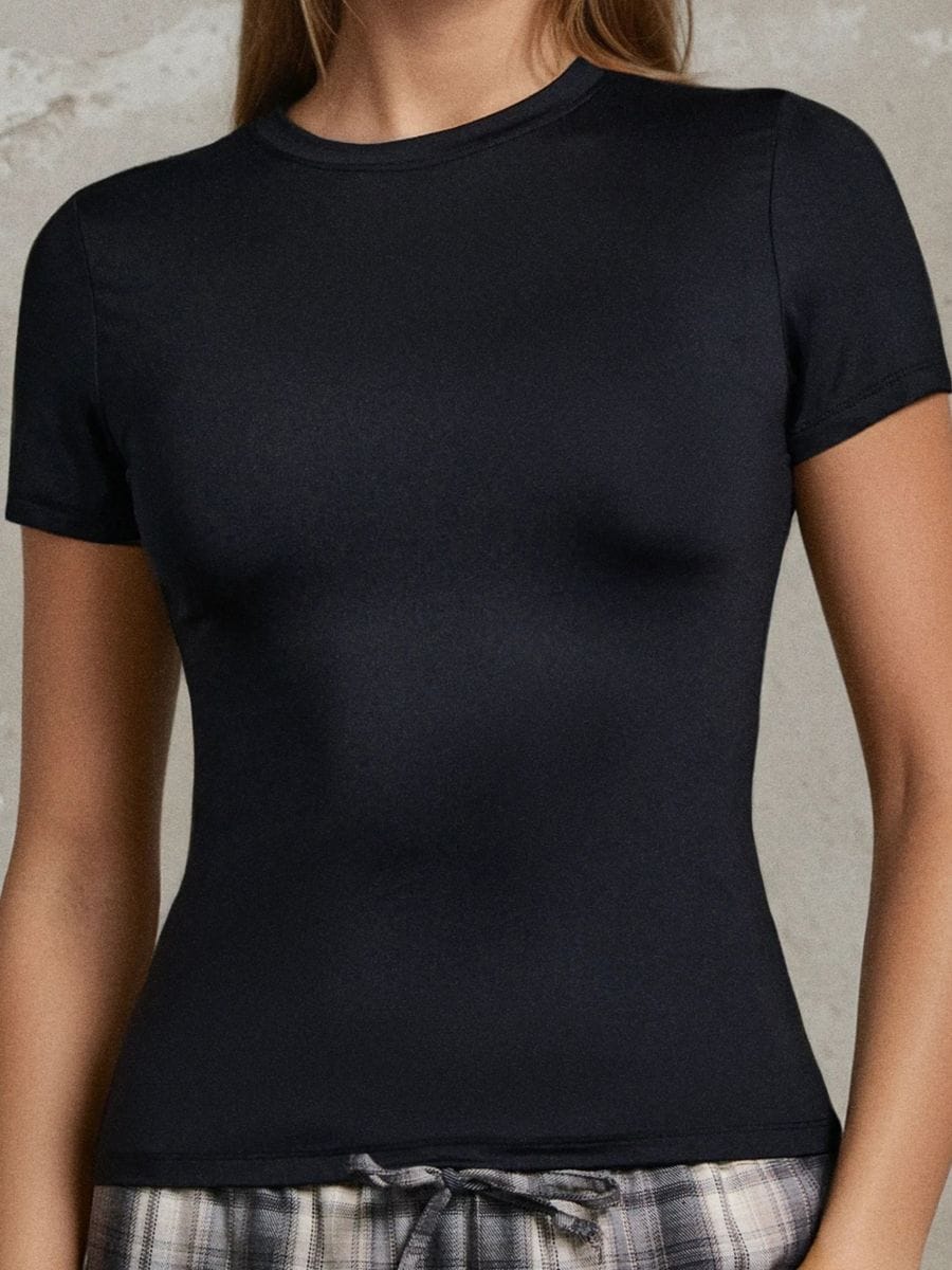 Koszulka z krótkim rękawem basic - czarny - SINSAY