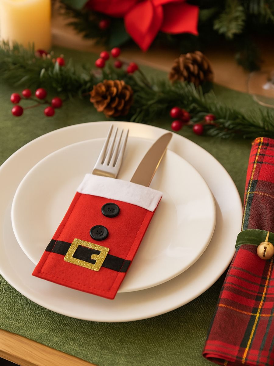 Weihnachtliche Besteckhüllen mit Weihnachtsmann-Kostüm-Motiv 6er-Pack - Mehrfarbig - SINSAY