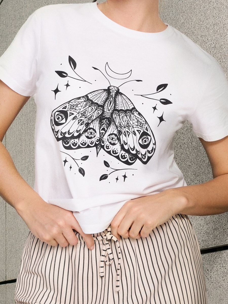 Tricou din bumbac cu imprimeu - alb - SINSAY