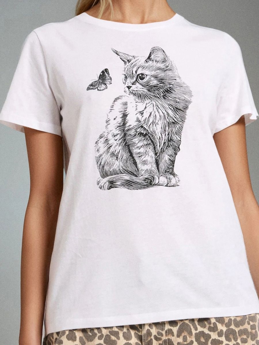 Pamučna majica sa printom - belo - SINSAY