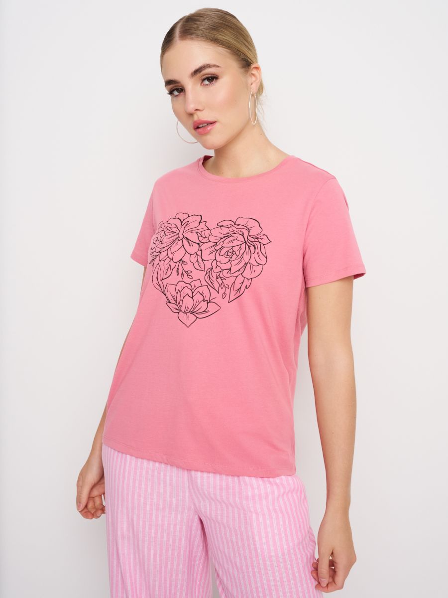 Tricou din bumbac cu imprimeu - roz-trandafiriu - SINSAY