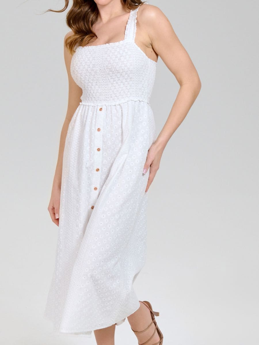 Midikleid mit Stickerei-Details - Weiß - SINSAY