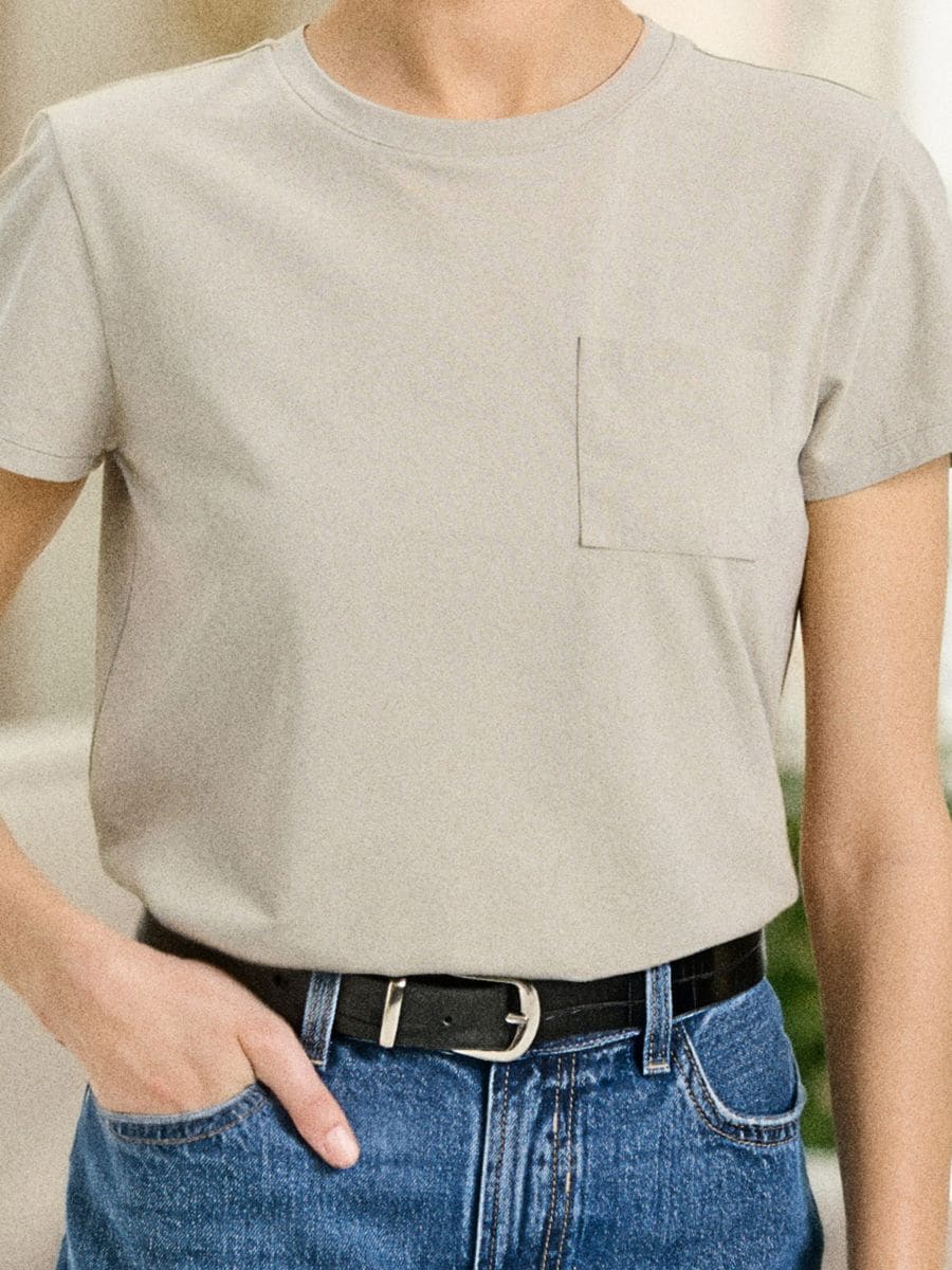 Pamučna majica sa džepićem - zelena - SINSAY