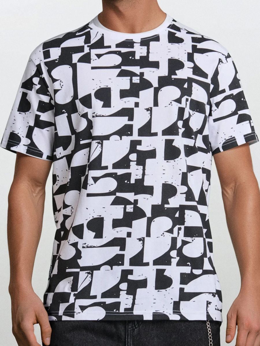 Різдвяна футболка з котом - білий - SINSAY