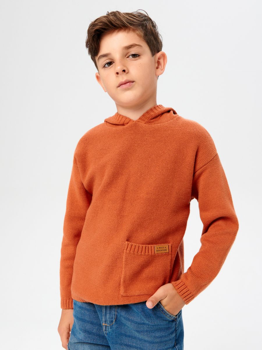 Sweter z kapturem - pomarańczowy - SINSAY