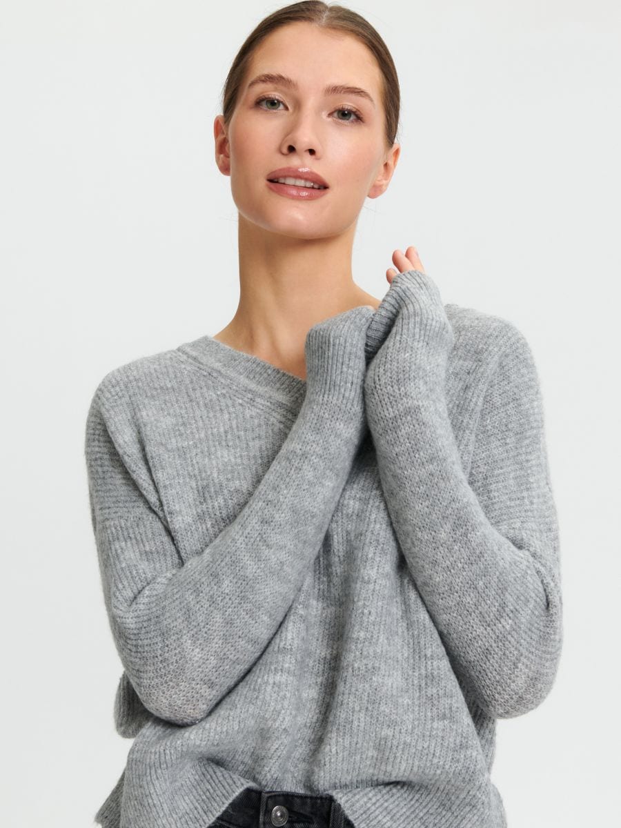 Жарсен пуловер - Светло сиво - SINSAY
