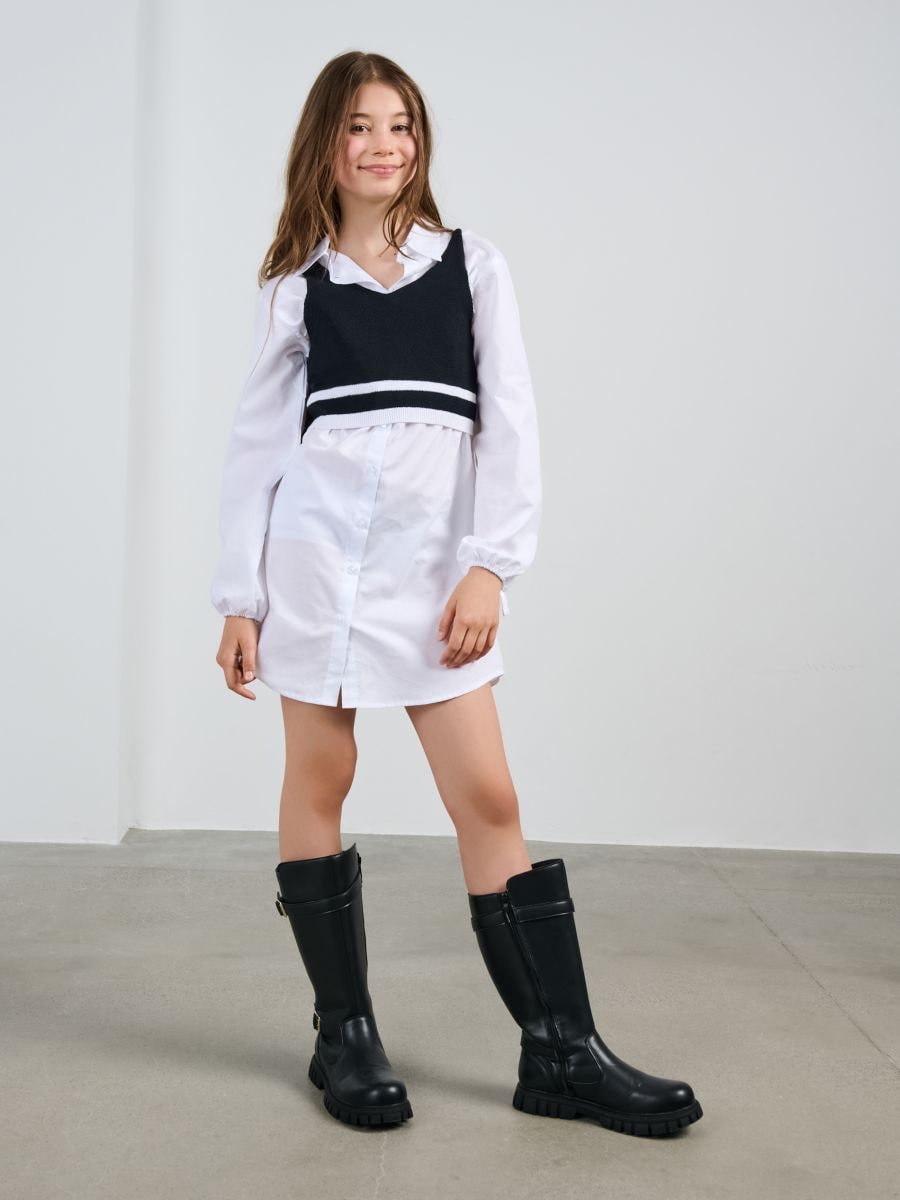 Rochie cu vestă scurtă de pulover - alb - SINSAY