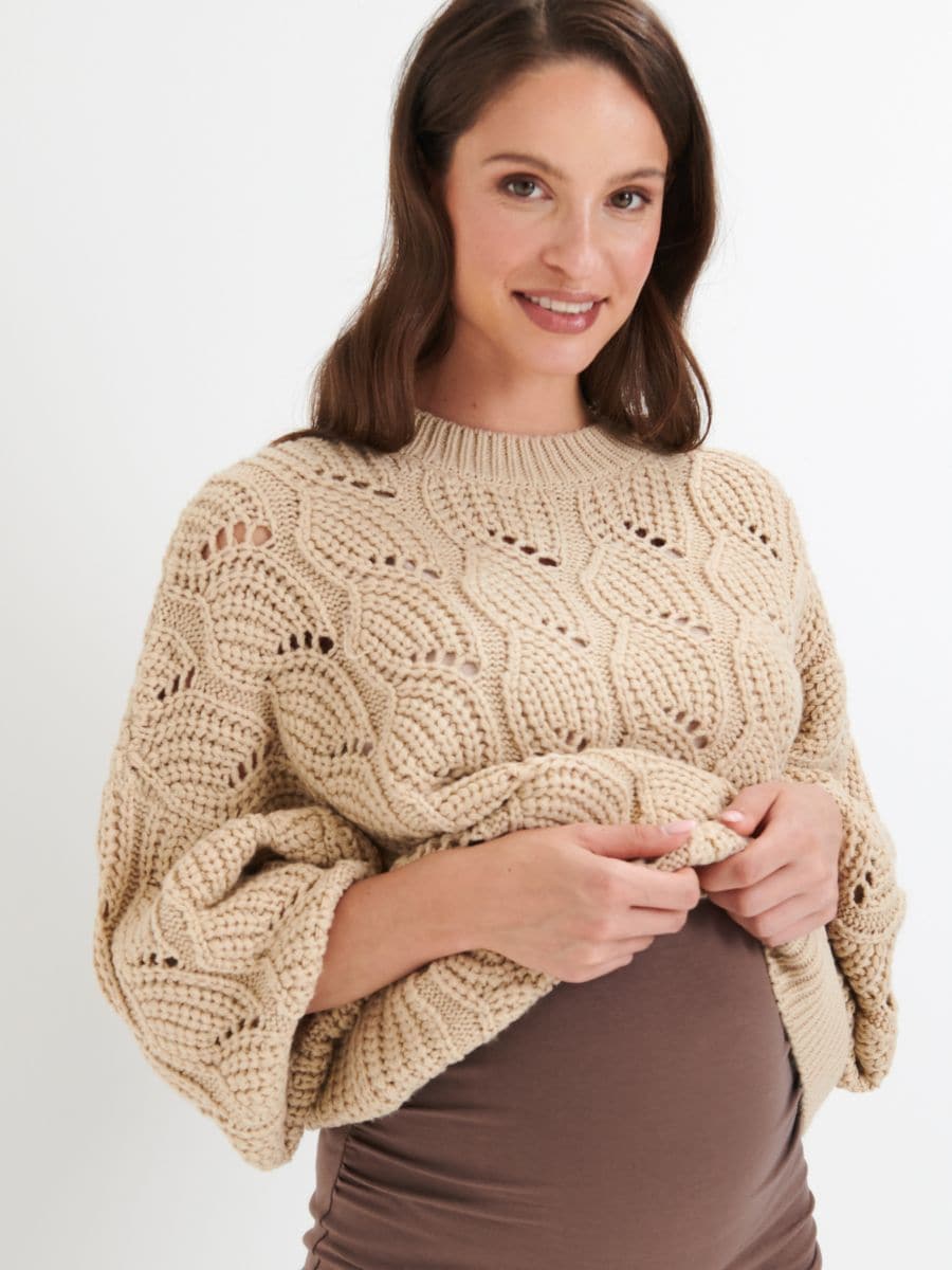 Пуловер с декоративна плетка - бежово - SINSAY