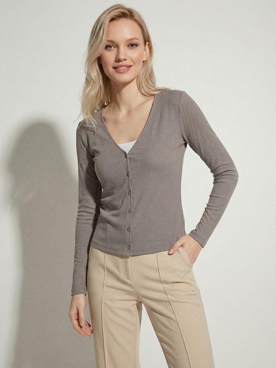 Pržkavana bluzica od viskoze - smeđa - SINSAY