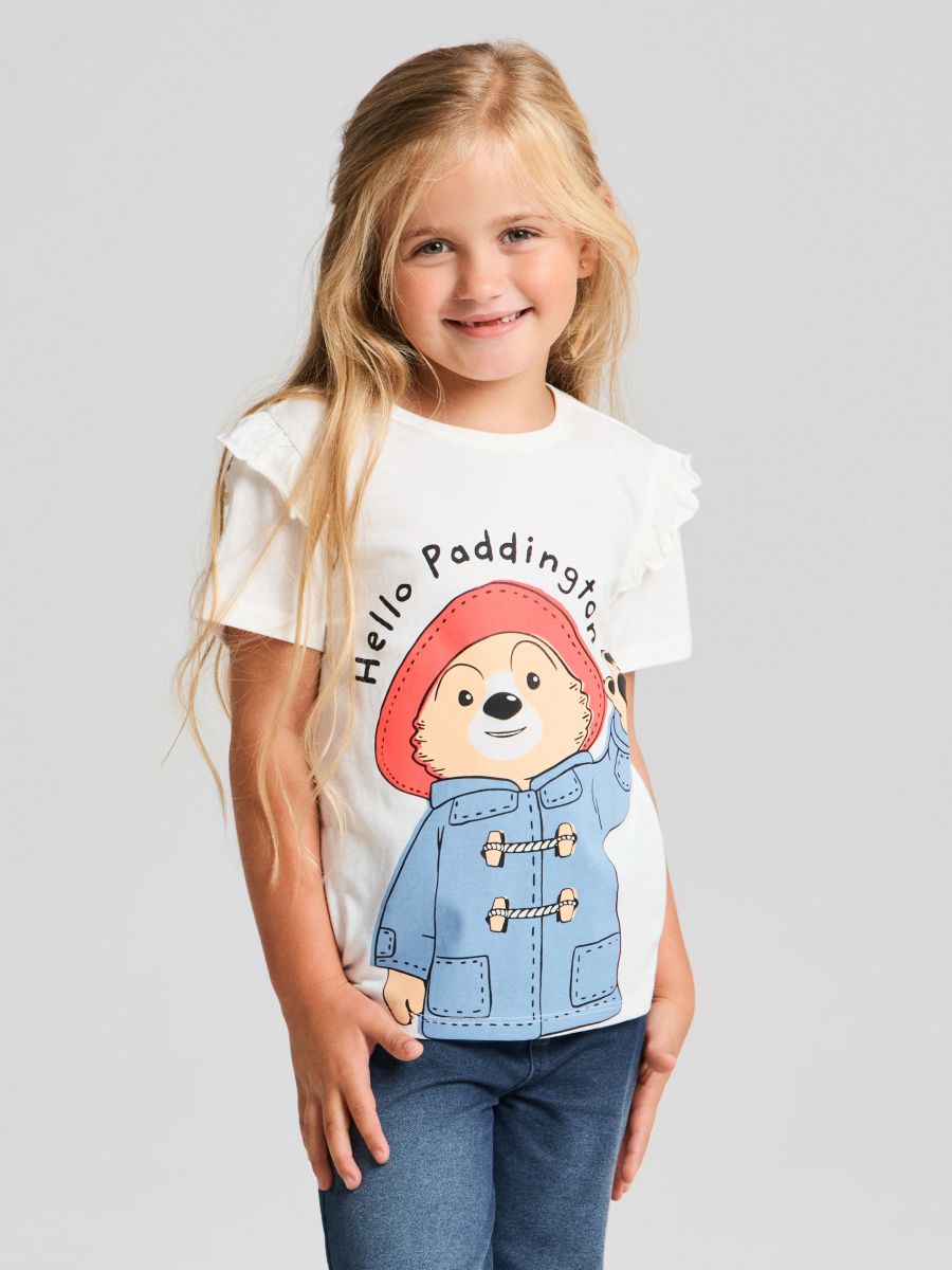 Βαμβακερό μπλουζάκι με στάμπα Paddington - κρεμ - SINSAY