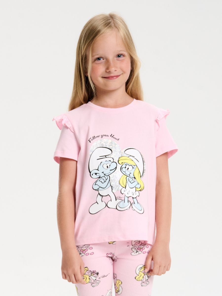 Maglietta con stampa The Smurfs - rosa pastello - SINSAY