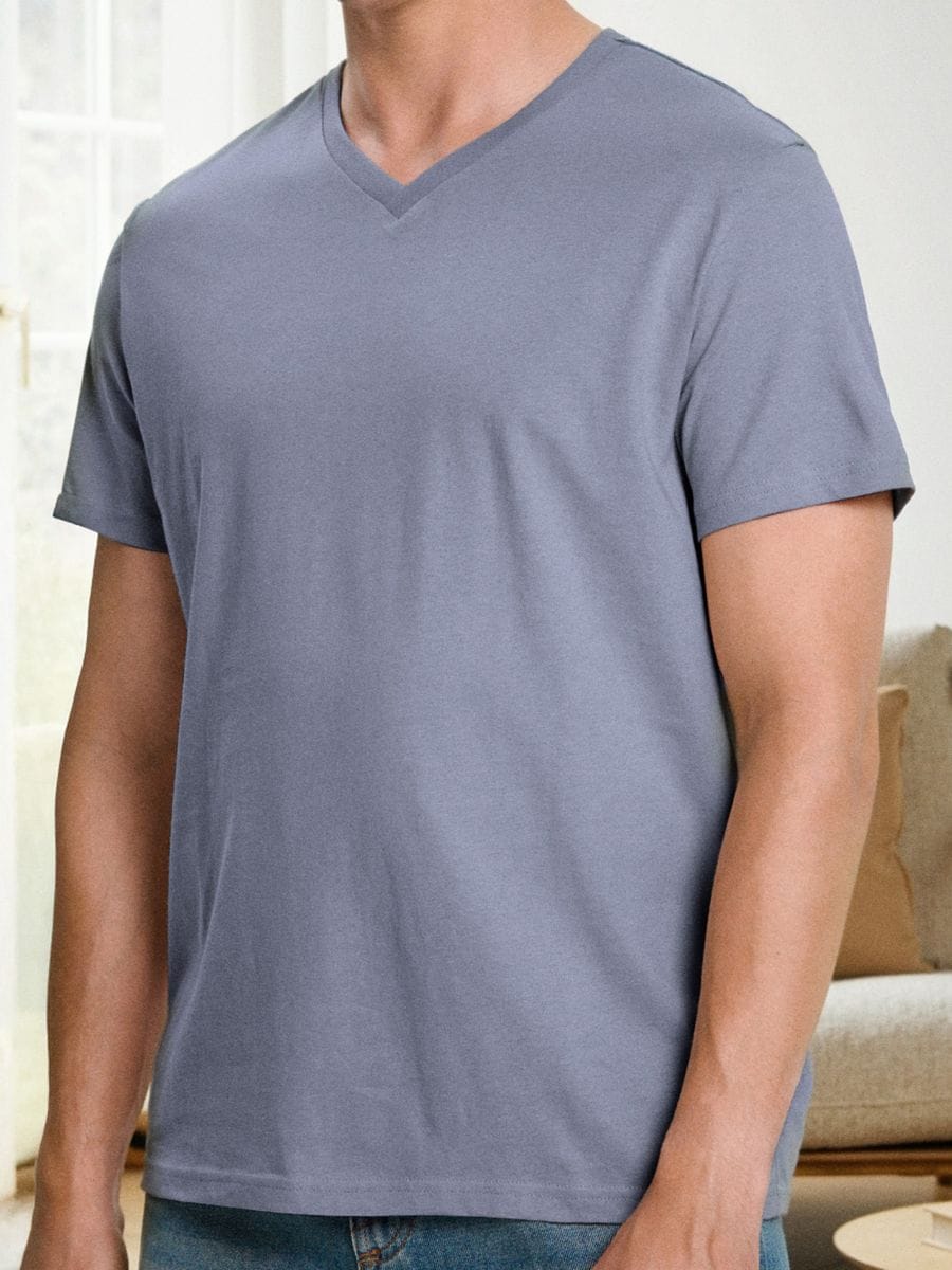 Tricou basic cu decolteu în V - lavand - SINSAY
