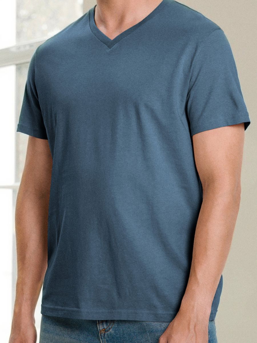 Tricou basic cu decolteu în V - indigo - SINSAY