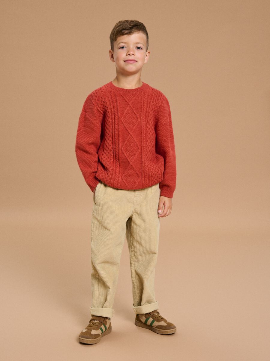 Bordázott kötésű pulóver - korallvörös - SINSAY