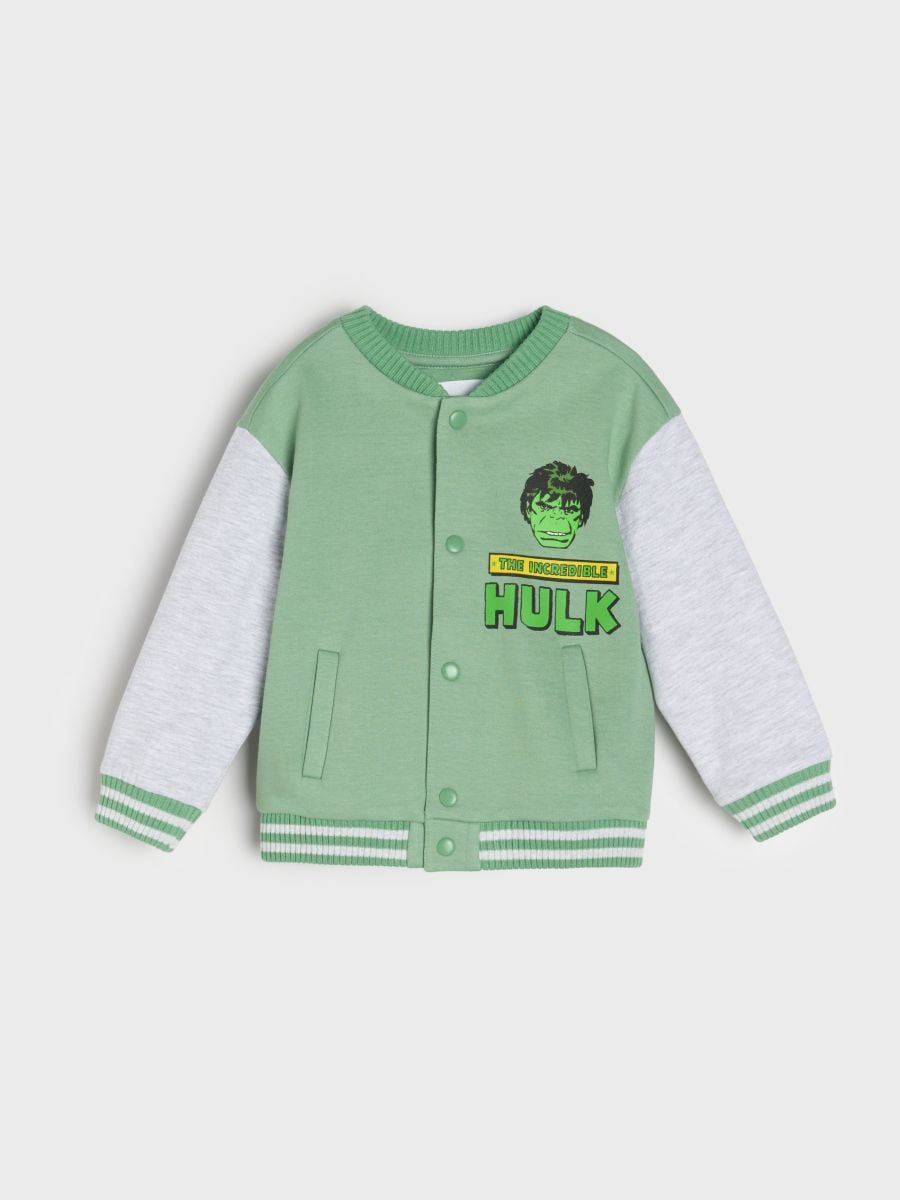 Felpa con zip e stampa sulla schiena Hulk - green spruce - SINSAY