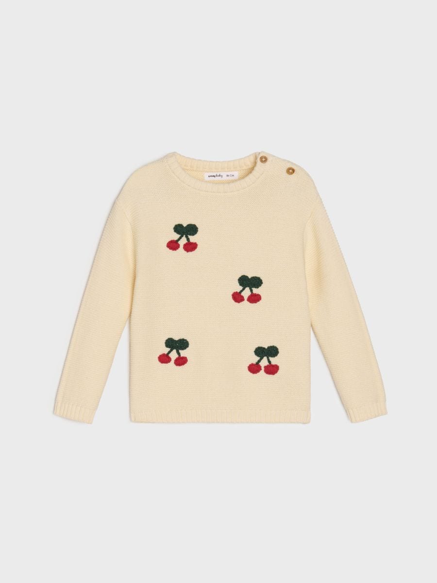 Sweter z haftowanymi wiśniami - kremowy - SINSAY