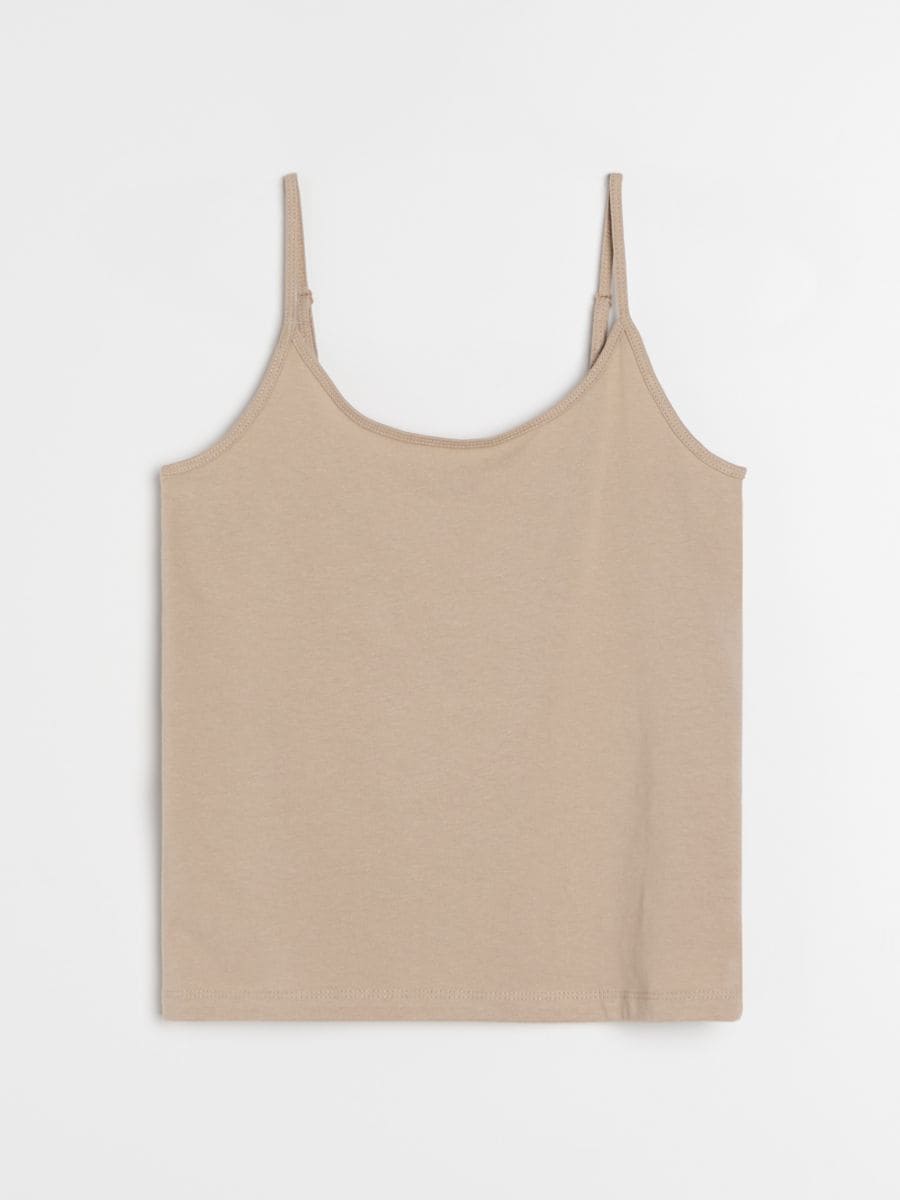 Bawełniana koszulka na ramiączkach - beżowy - SINSAY