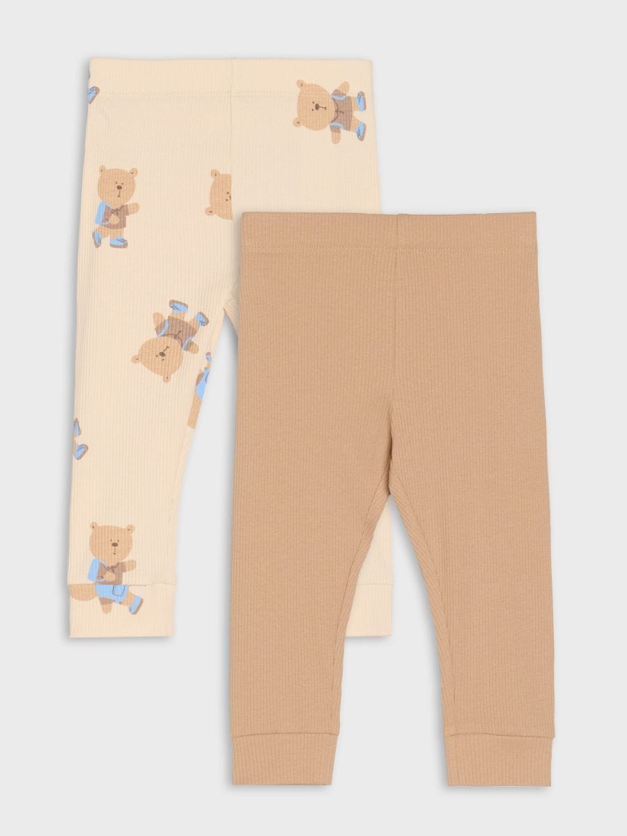 Bawełniane legginsy z prążkowanej dzianiny 2 pack - kremowy - SINSAY