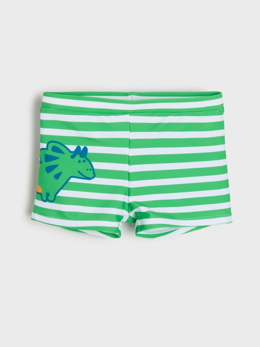 Pruhované plavky s dinosaurem - zelená - SINSAY