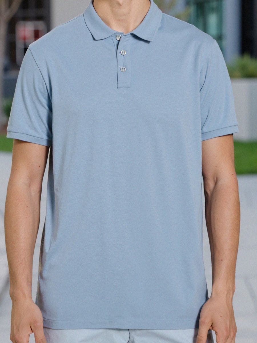 Tricou polo din bumbac - albastru-pal - SINSAY