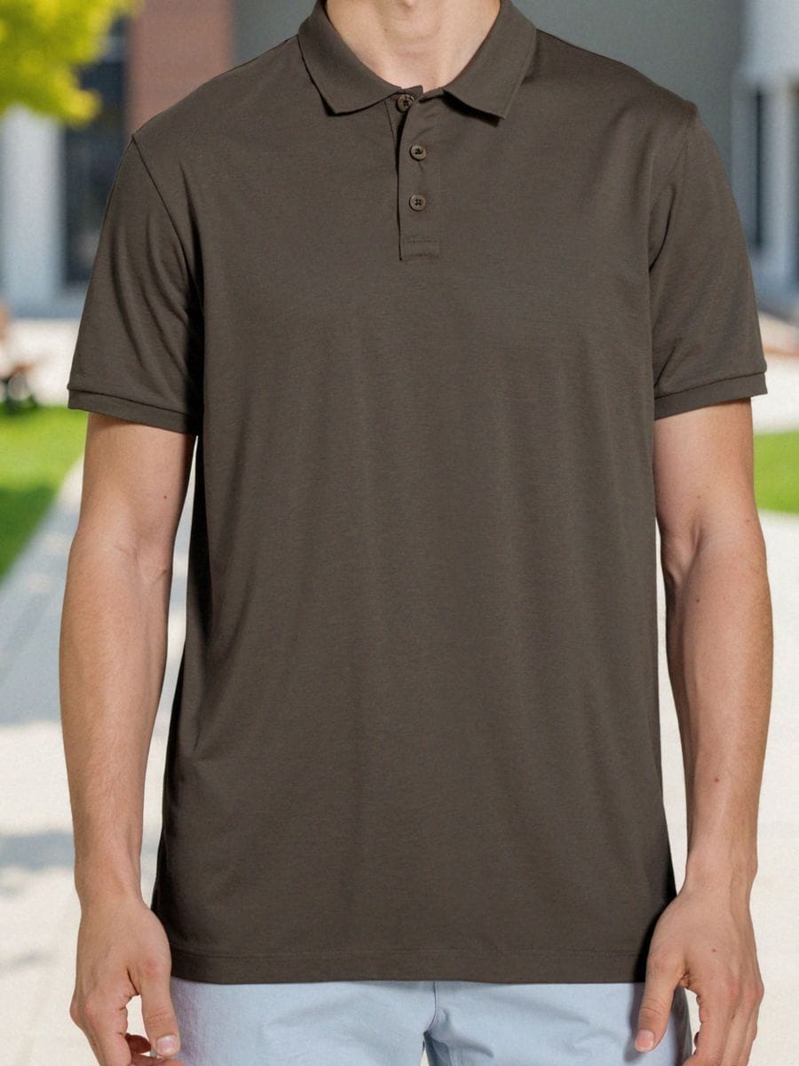 Βαμβακερό μπλουζάκι πόλο - σκουρο καφε - SINSAY