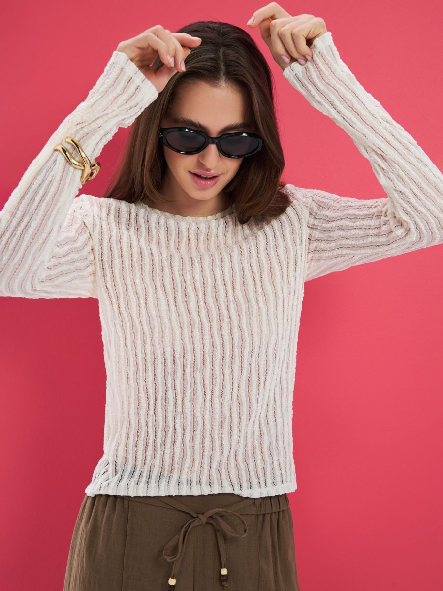 Bluzka basic - kremowy - SINSAY