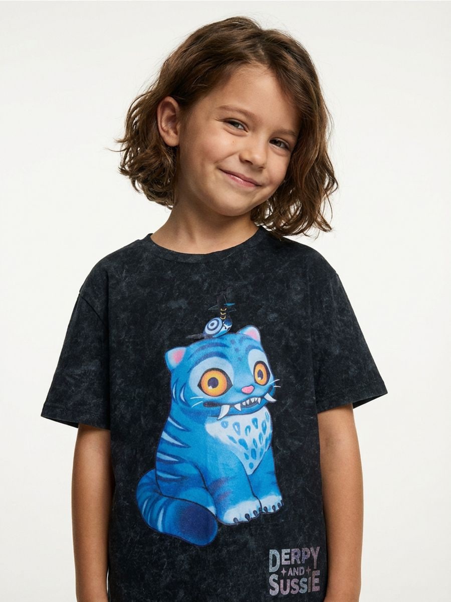 Bawełniana koszulka z nadrukiem K-Pop Demon Hunters - szary - SINSAY