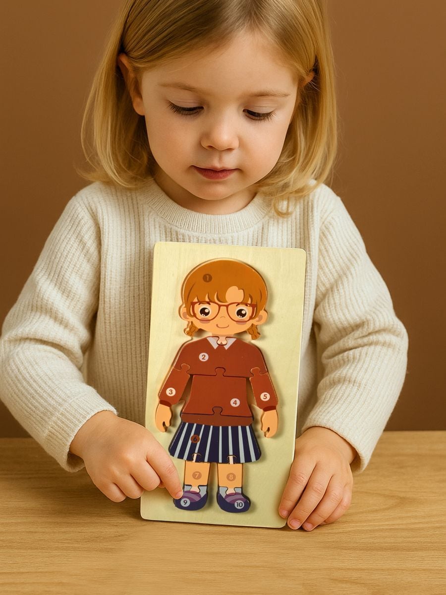 Drewniane puzzle na podkładce - wielobarwny - SINSAY