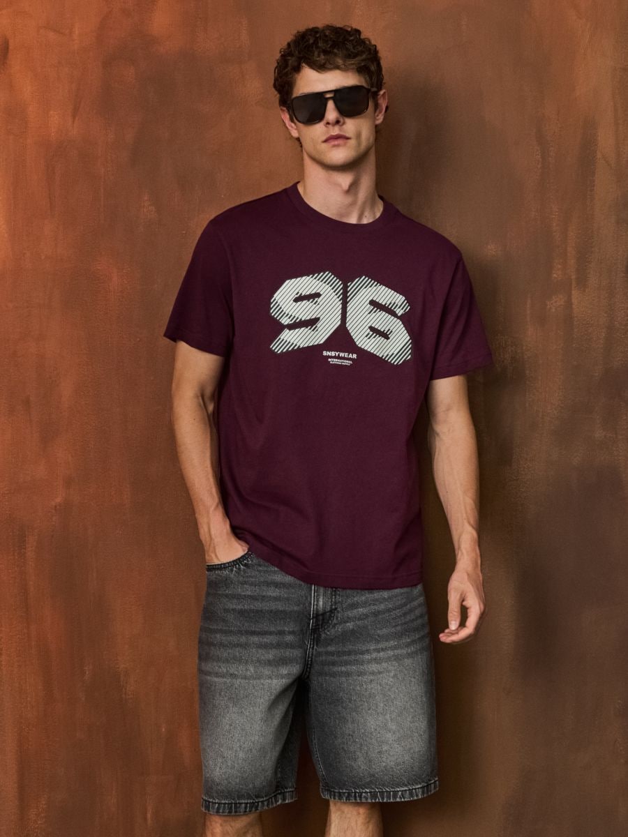 Tricou cu mânecă scurtă - bordo - SINSAY