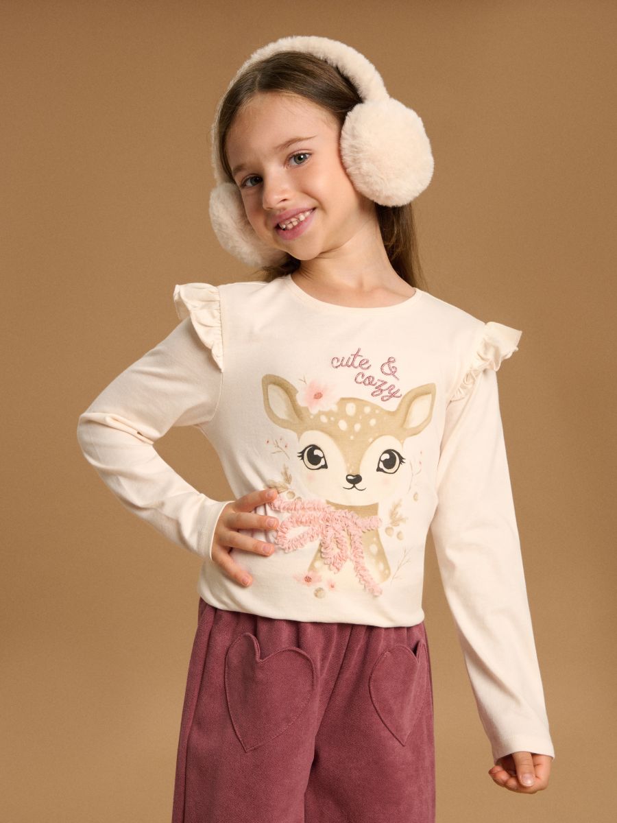 Oversize bombažna majica s potiskom - krema - SINSAY