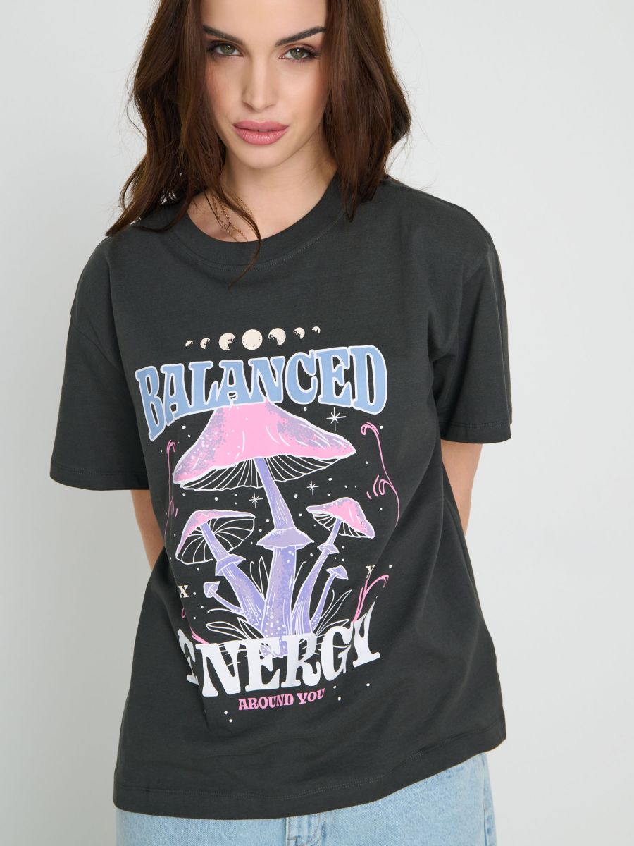 Футболка oversize - темно-сірий - SINSAY