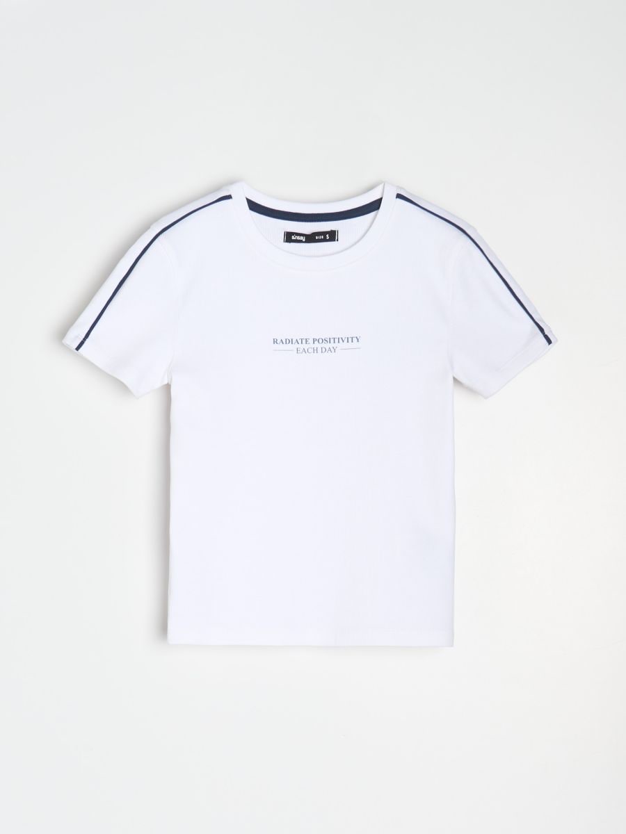 T-shirt in cotone con scritta - bianco - SINSAY