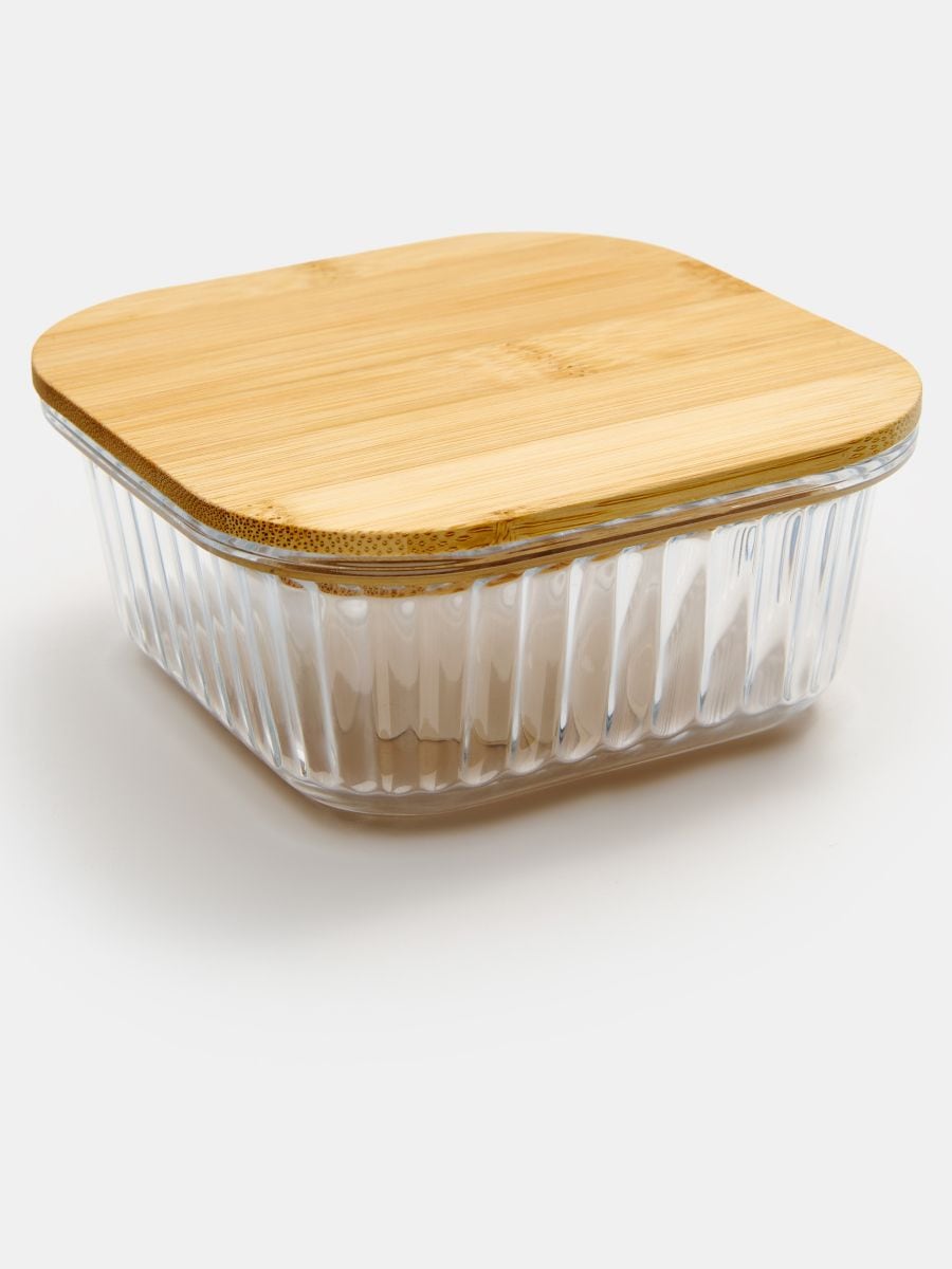 Steklena posoda za hrano z bambusovim pokrovom - clear - SINSAY