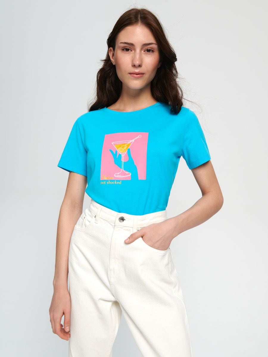 T-shirt with print Color light blue - SINSAY - 5817F-50X