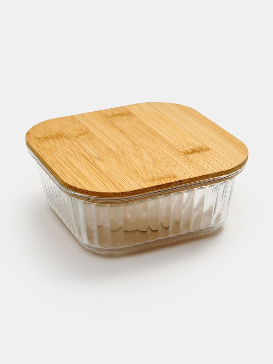 Steklena posoda za hrano z bambusovim pokrovom - clear - SINSAY