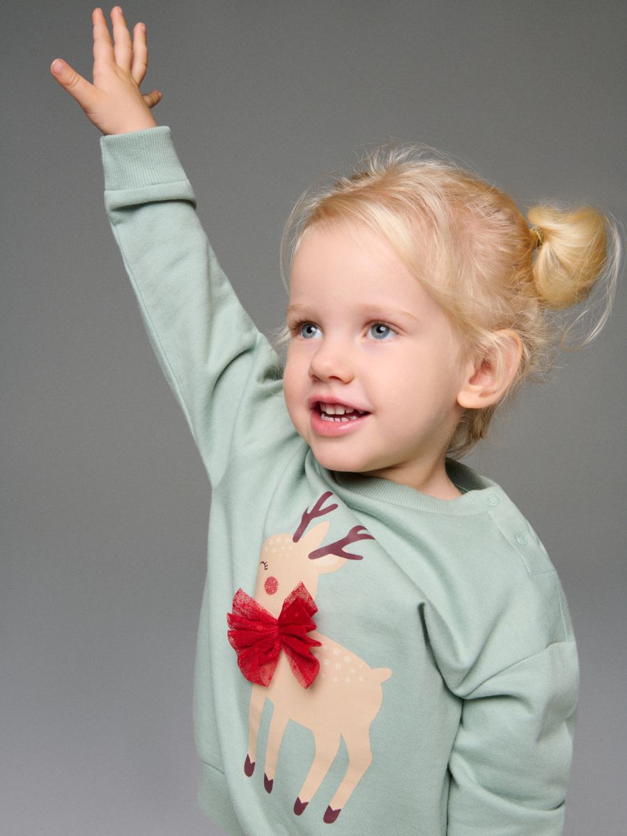 Pamučna dukserica sa printom - pepaljasto zelena - SINSAY