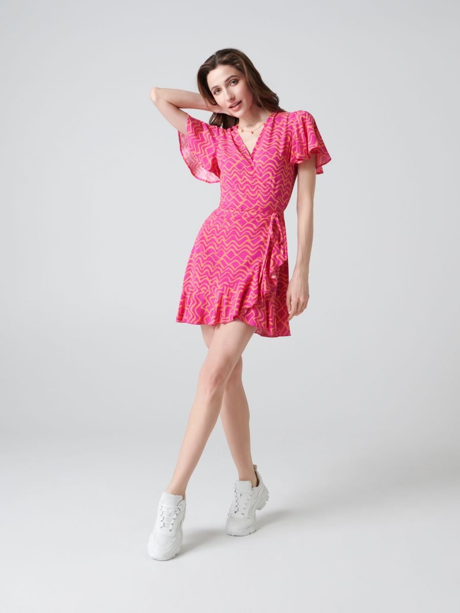 Patterned mini dress - fuchsia - SINSAY