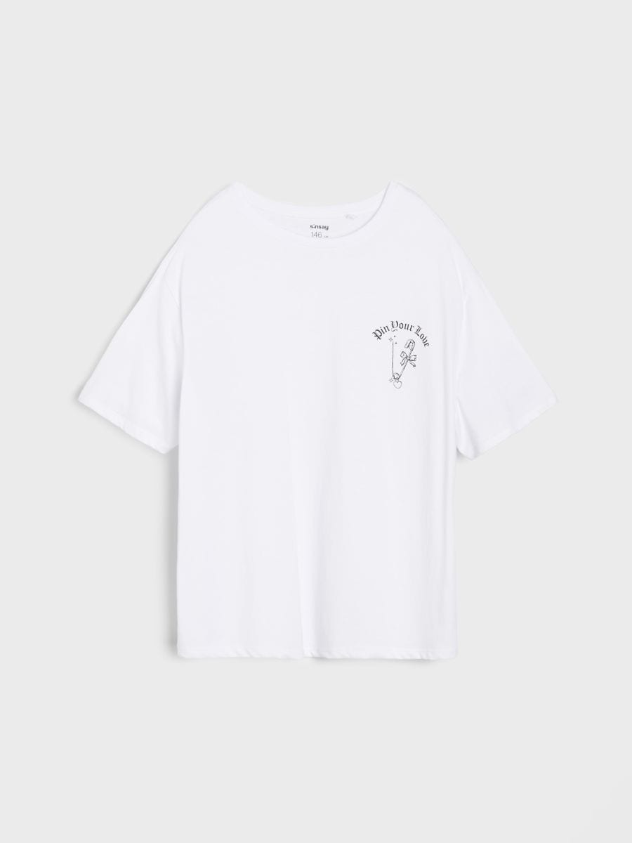 Pamučna majica sa printom - belo - SINSAY