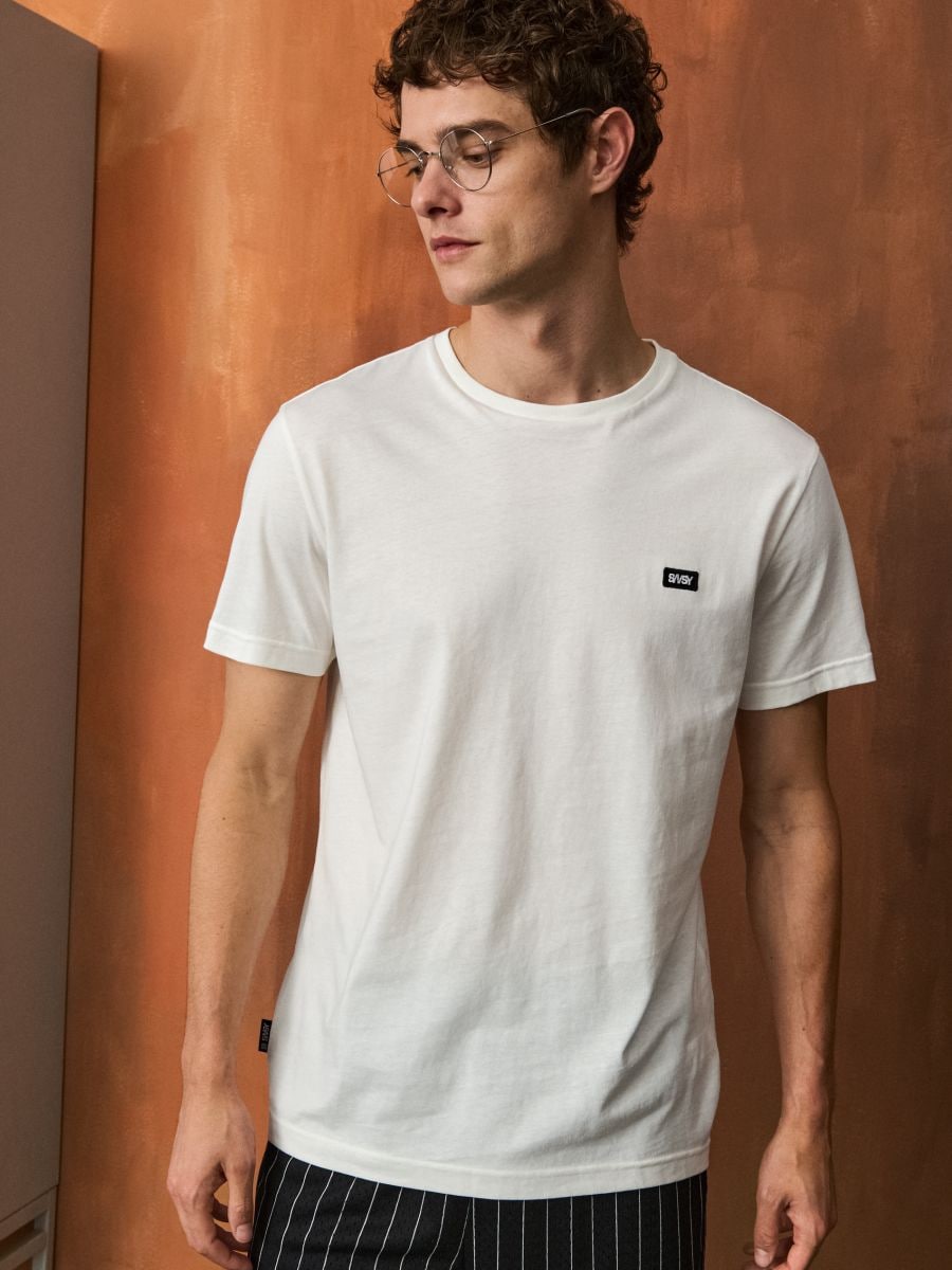 Tricou cu detaliu brodat - crem - SINSAY