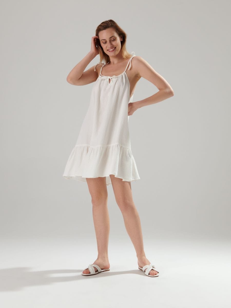 Mini рокля с връзка - кремав - SINSAY