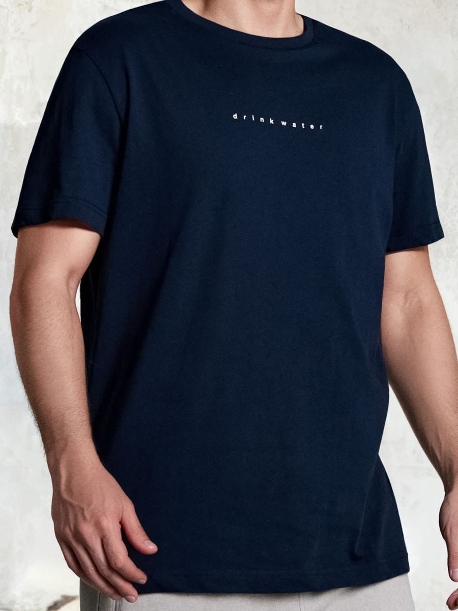 Pamučna majica sa natpisom - mornarsko - SINSAY